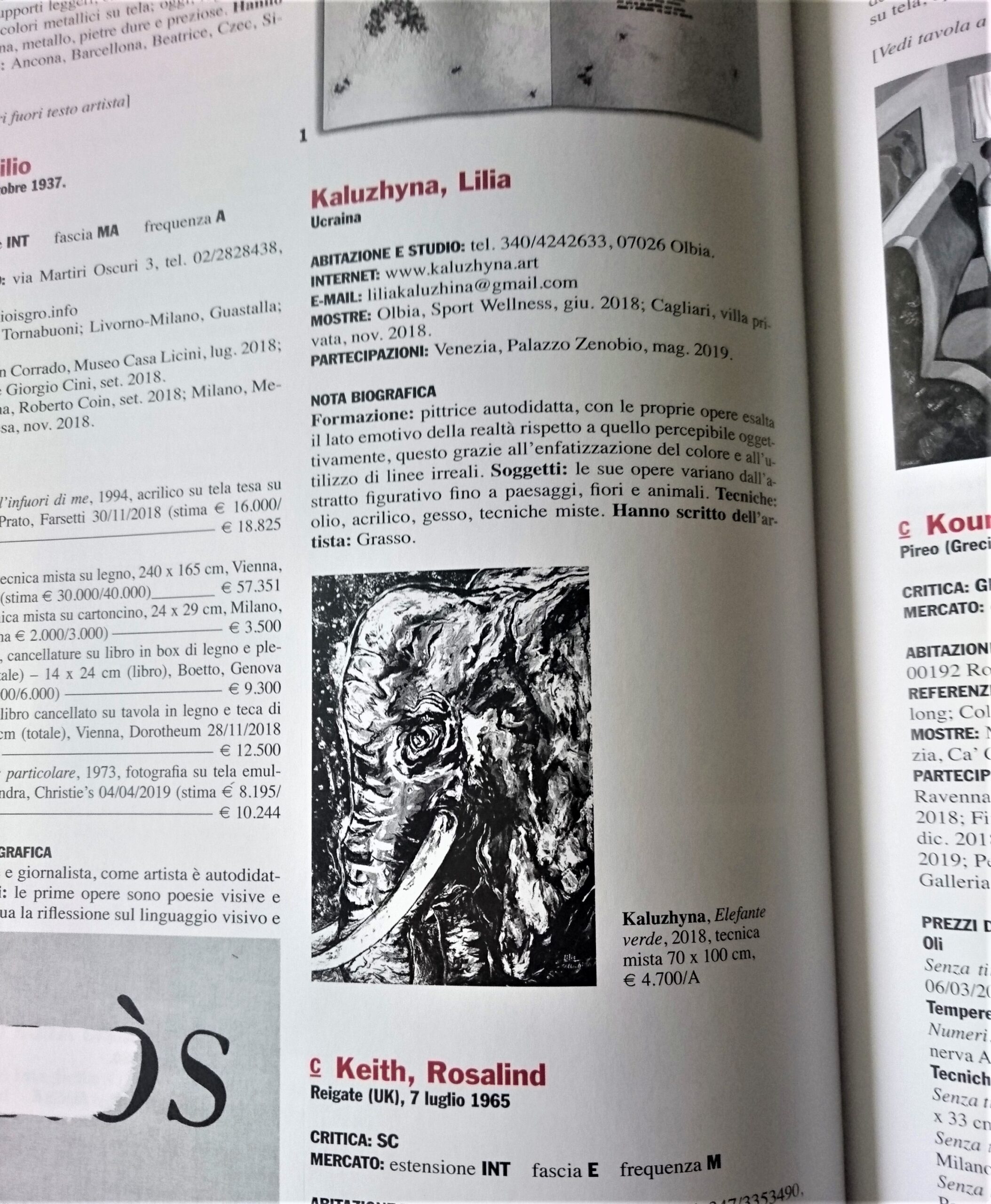 Pubblicazione delle opere di Liliia Kaluzhyna nel CATALOGO DELL'ARTE CONTEMPORANEA N. 55 "Gli artisti italiani dal primo Novecento ad oggi" – a cura di Giorgio Mondadori.