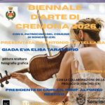 Locandina della Biennale d’Arte di Cremona 2026 a Soncino, dedicata a pittura, scultura, fotografia e grafica.